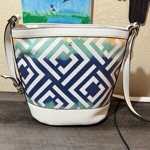 LC Liz Claiborne White & Blue Geometric Crossbody Bag